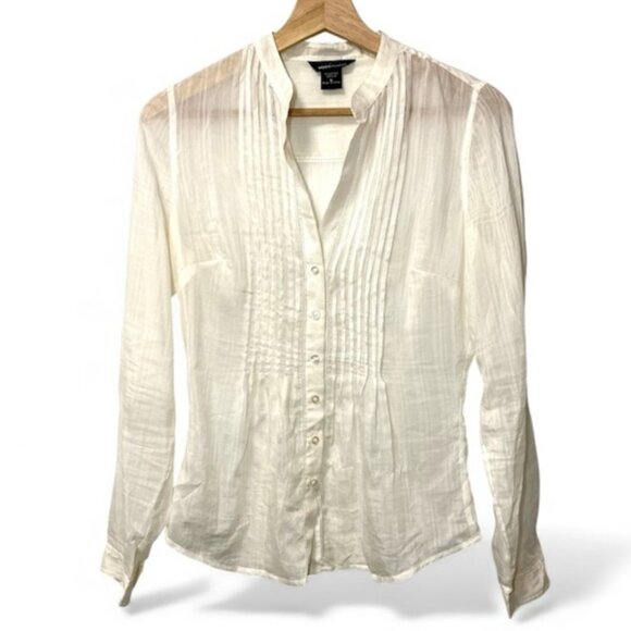Moda International Mandarin Collar Tuxedo Pleated Blouse White Size S - Picture 1 of 6